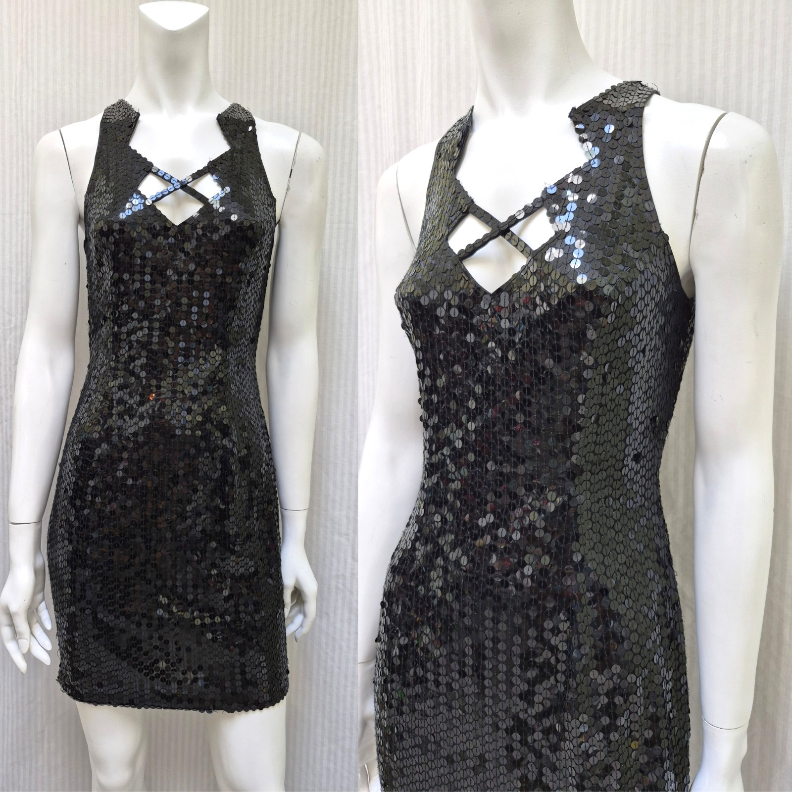 Vintage NITE LINE 80s 90s Black Sequin Wiggle Dress Body Con Party – Size 4