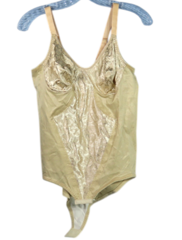 VTG Williwear Beige ALL-IN-ONE GIRDLE Bodysuit WILLI WEAR Satin Jacquard 36C