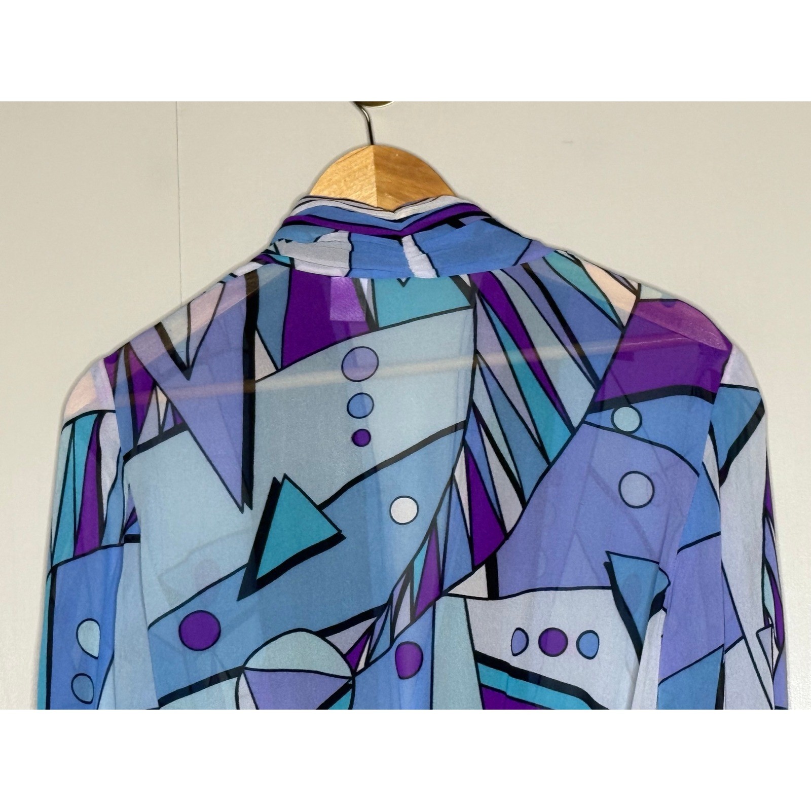 100% Silk Abstract Geometric Wrap Blouse Size 6 Y2K Art Deco