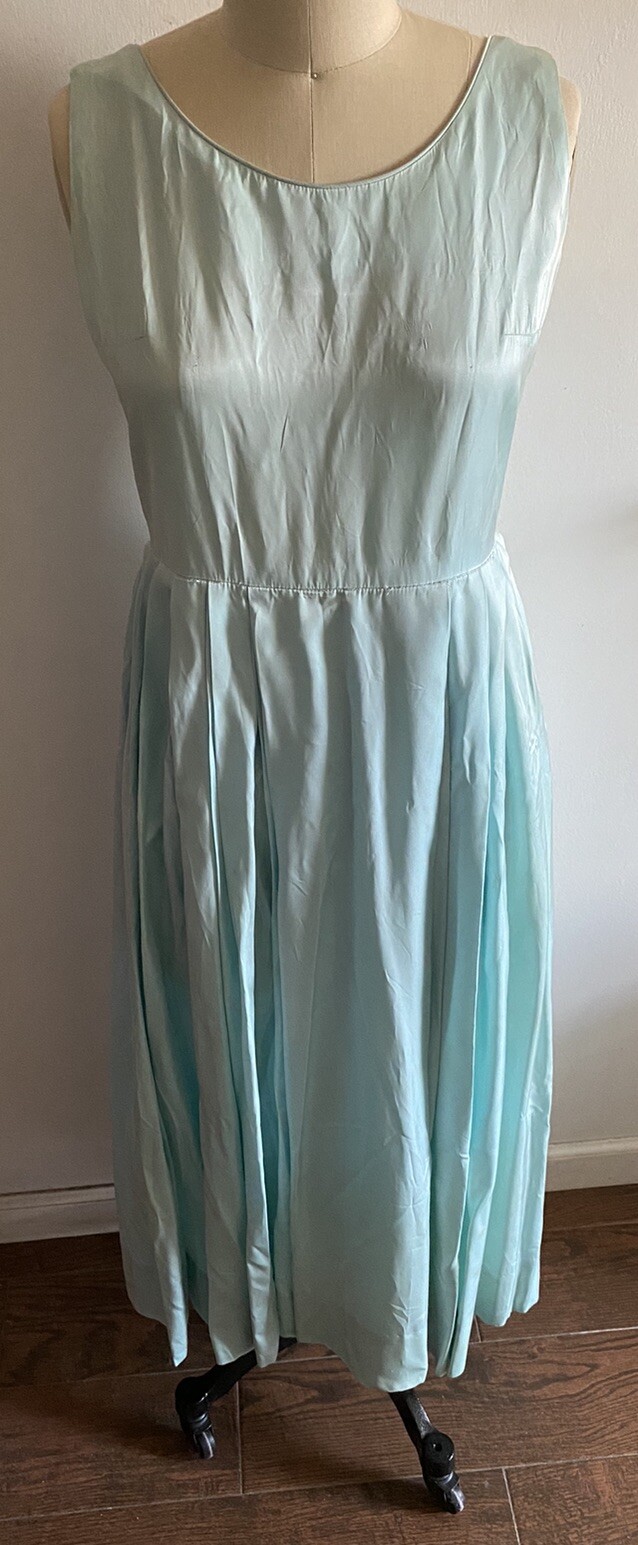Vintage Pale Blue Dress Handmade Sleeveless Pleats Back Zipper 50” Maxi Large?