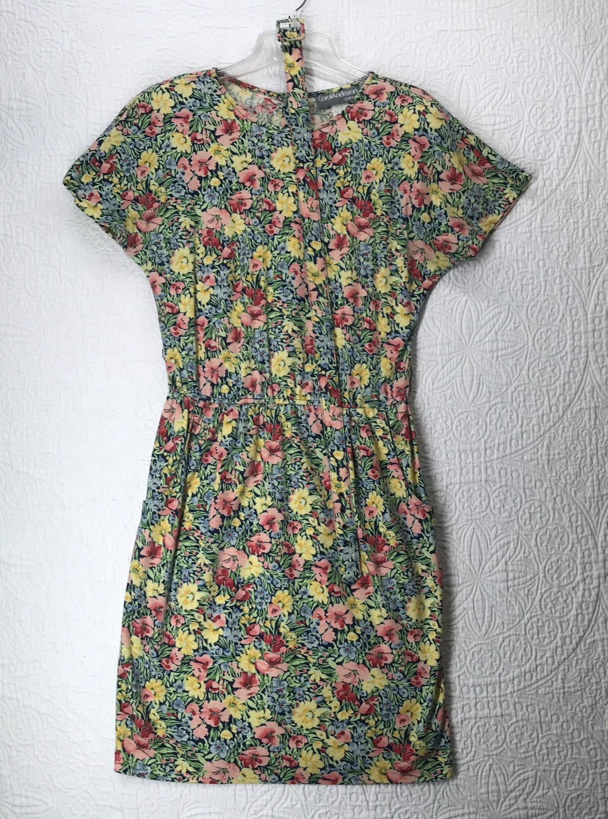 Vintage Carol Anderson Sheath Dress Size 6 Belted 1/2 Button Back Floral