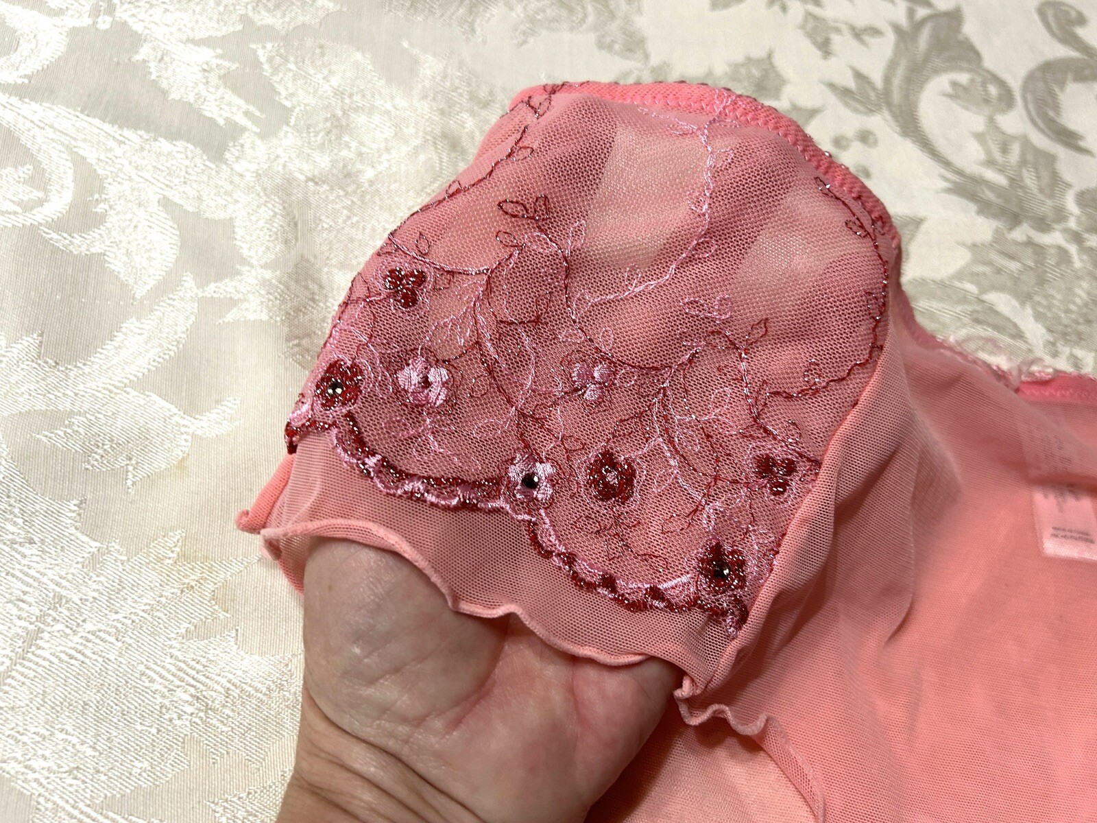 NWOT Vtg DELTA BURKE 6414 Embroidered Sheer Mesh Hipster 9/2X Pink Panties #108