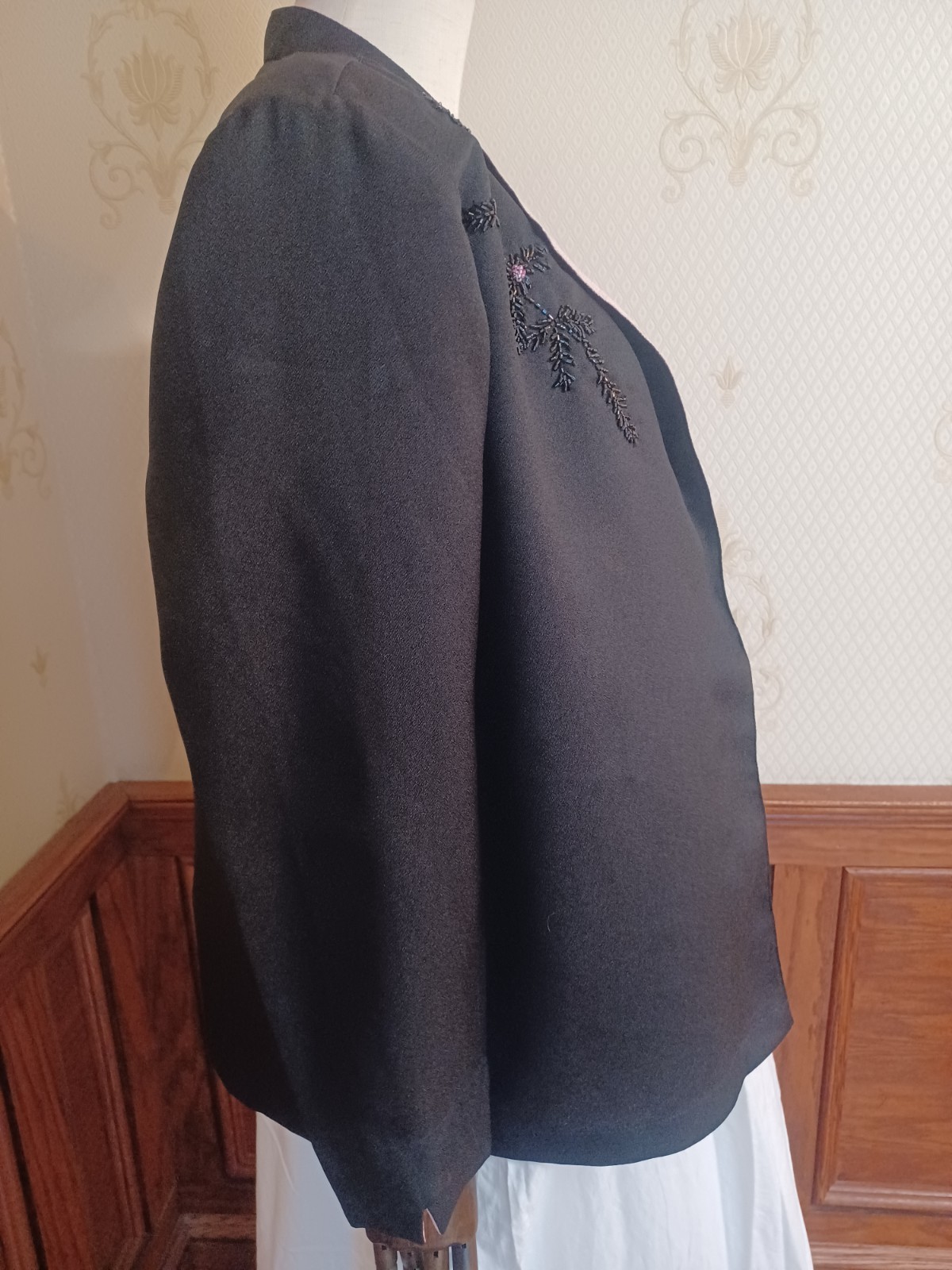 Vintage 1980s Sara Morgan for Halbrand Black Pink Beaded Office Witch Jacket