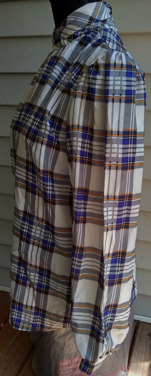 Laura Mae True Vintage High/Mock Neck LS Shirt–White/Purple/Yellow Plaid–Sz 12