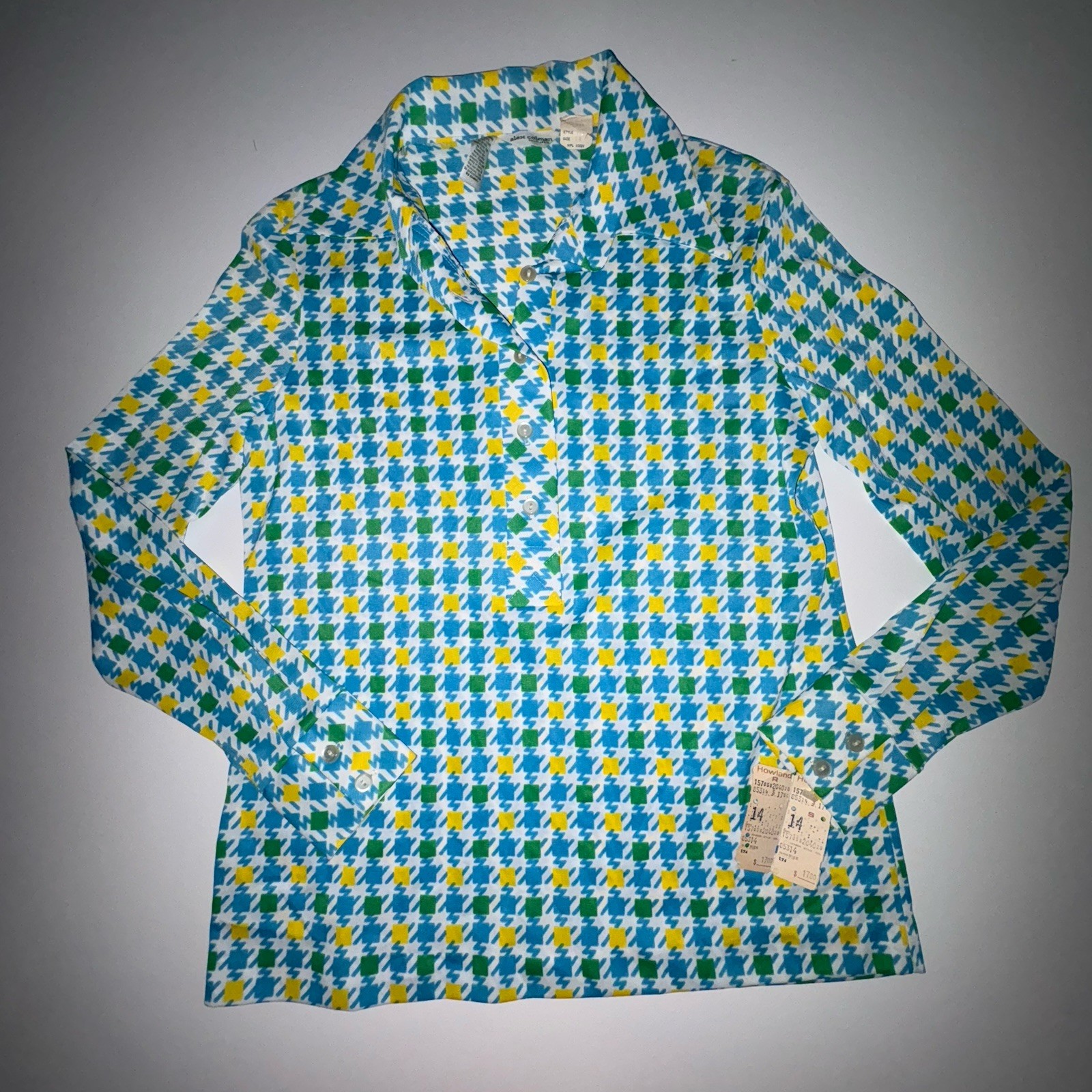 Vtg ALEX COLMAN CALIFORNIA 70’s Geometric Shirt Button Up Women’s Ladies Size 14