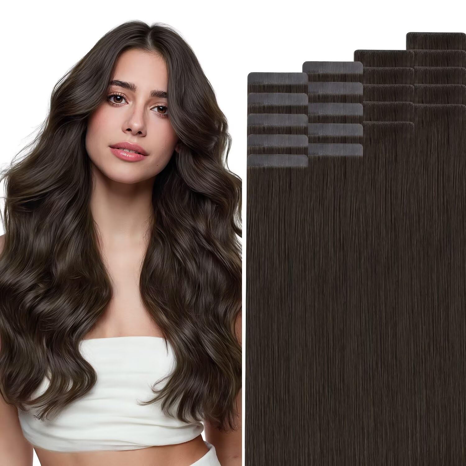 HOTBANANA Invisi Edge Tape in Hair Extensions Human Hair, 18inch 50g 10pcs Invis