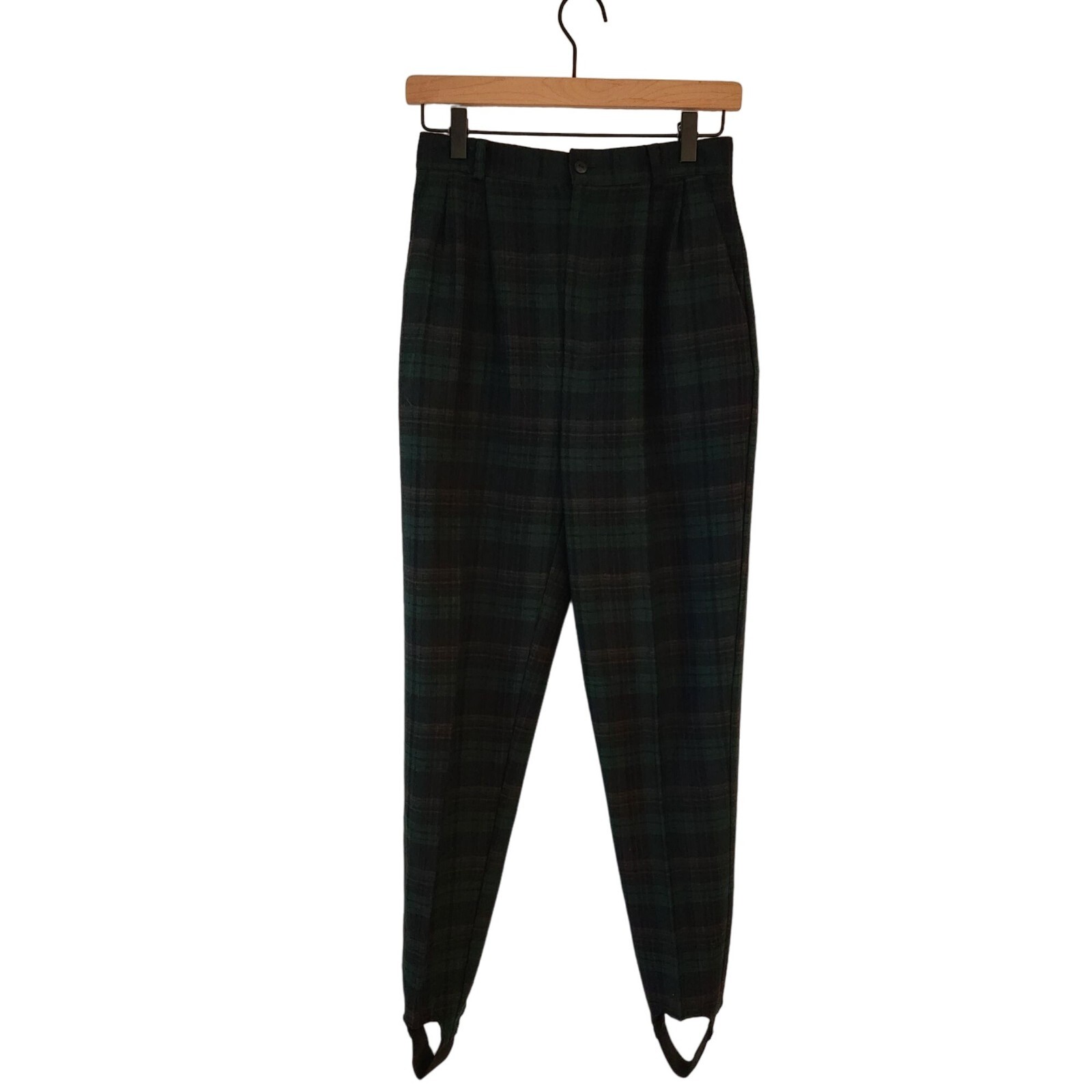 VTG High Waisted Green Plaid Stirrup Pants Made in USA Academia 2-4 (VTG 5/6)