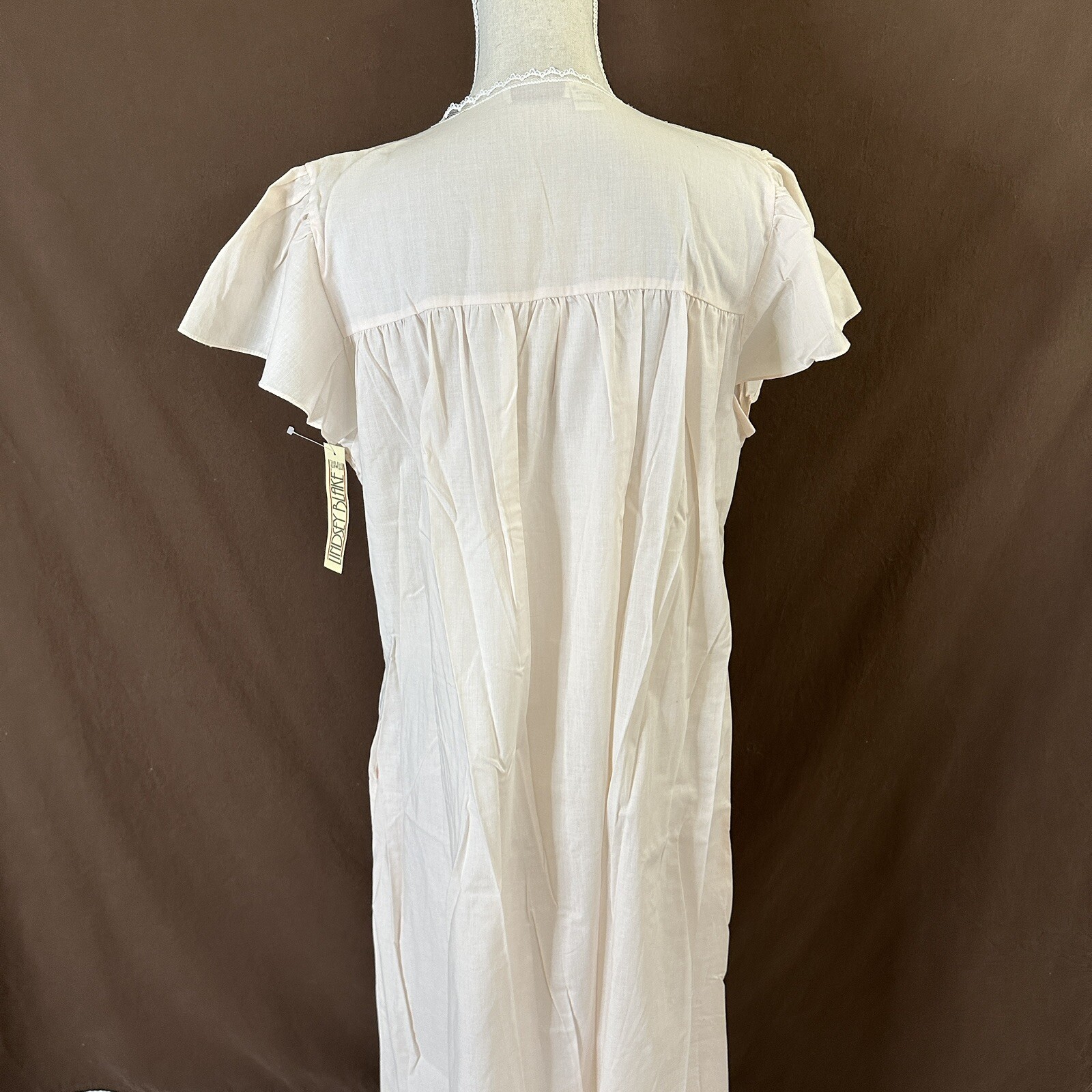 Vtg 80’s Lindsey Blake Cotton Blend Pink Puff Sleeve Lace Victorian Nightgown L
