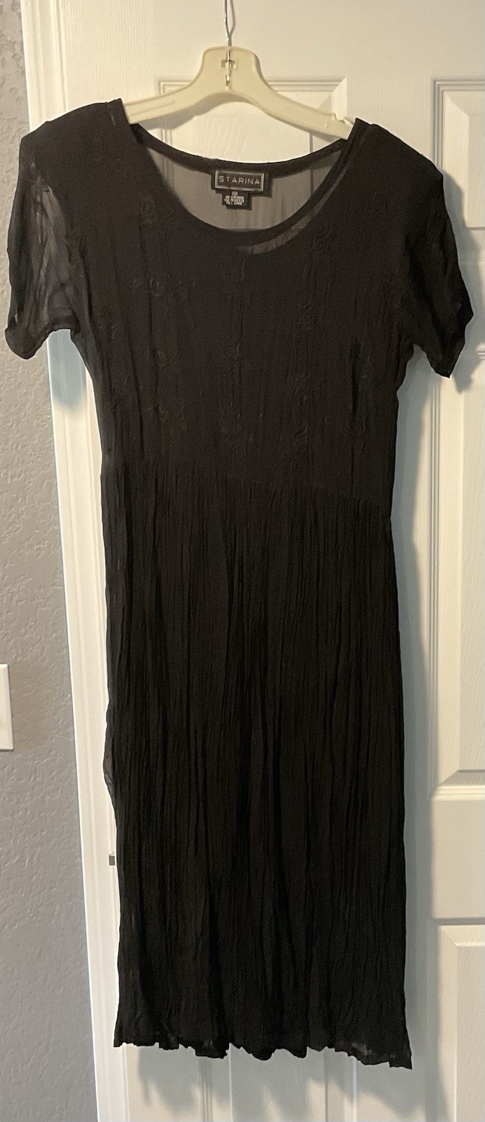 Vintage Starina Maxi Fit-Flare Dress Short Sleeve Rayon Black Medium