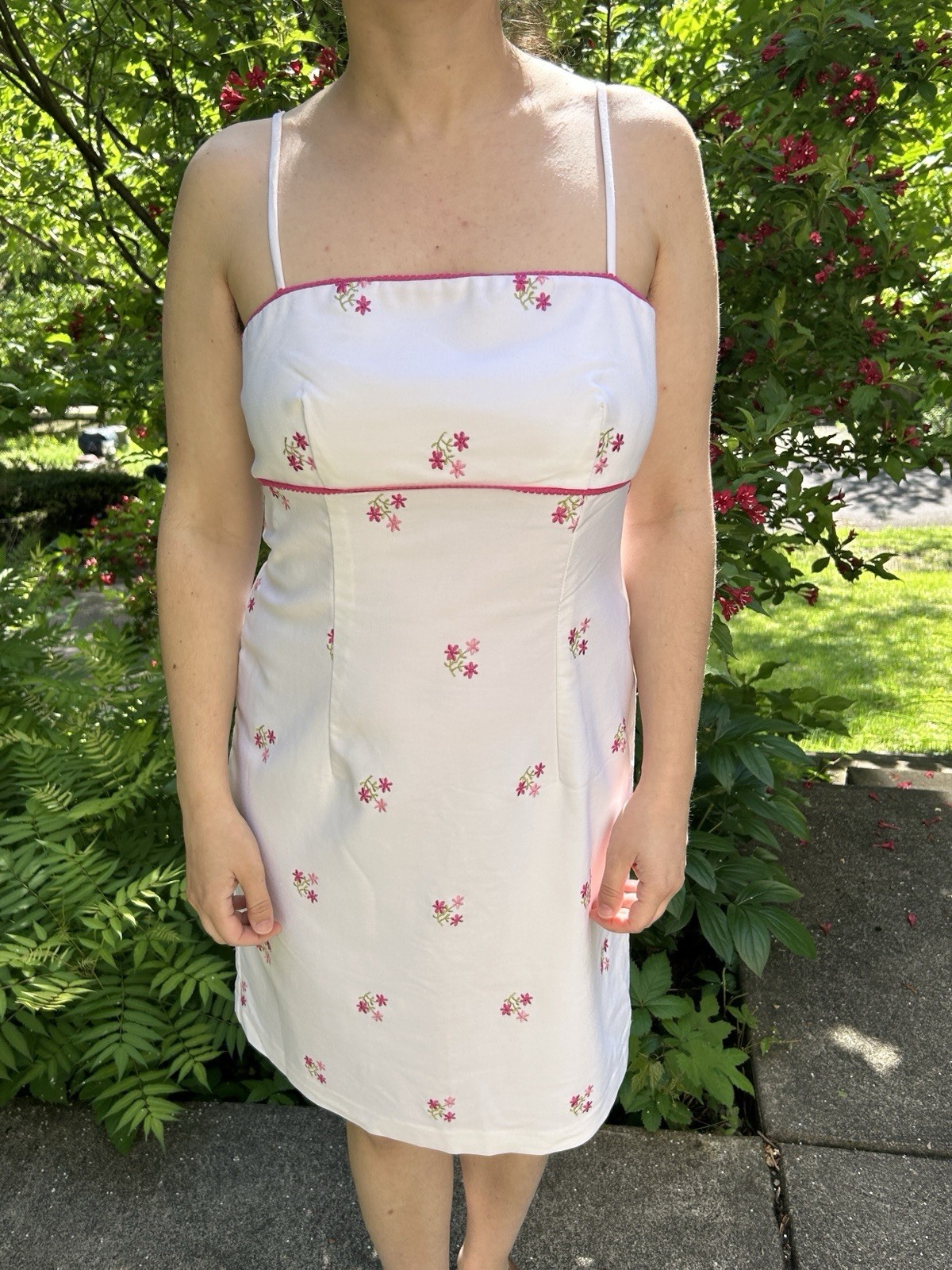 DBY 90s Floral Tank Dress Vintage Embroidered White Pink Size 8 NWT