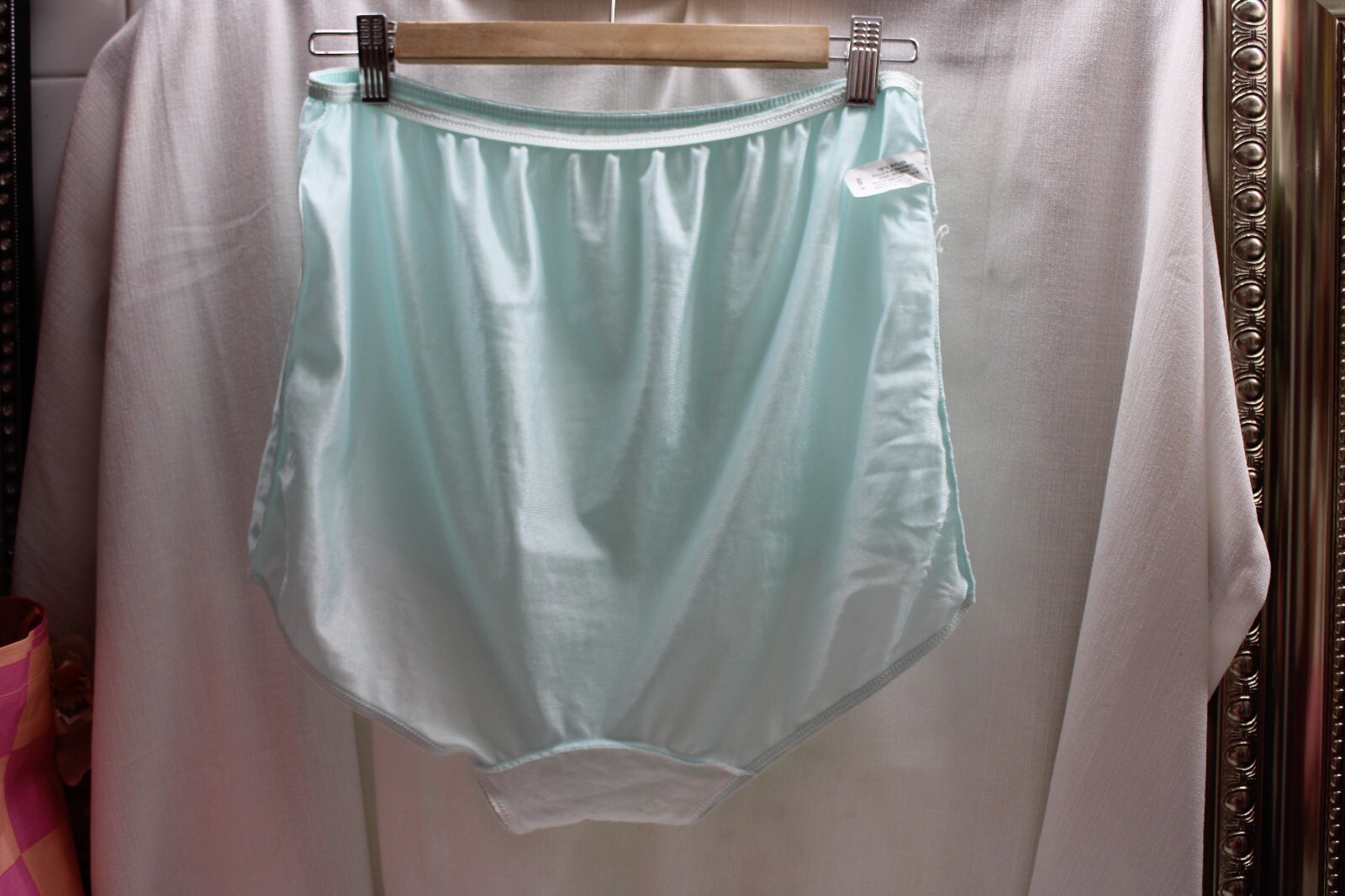 Vint. Sissy Nylo/Spand Baby Green Brief High Waist Tummy Control Silky Panties10