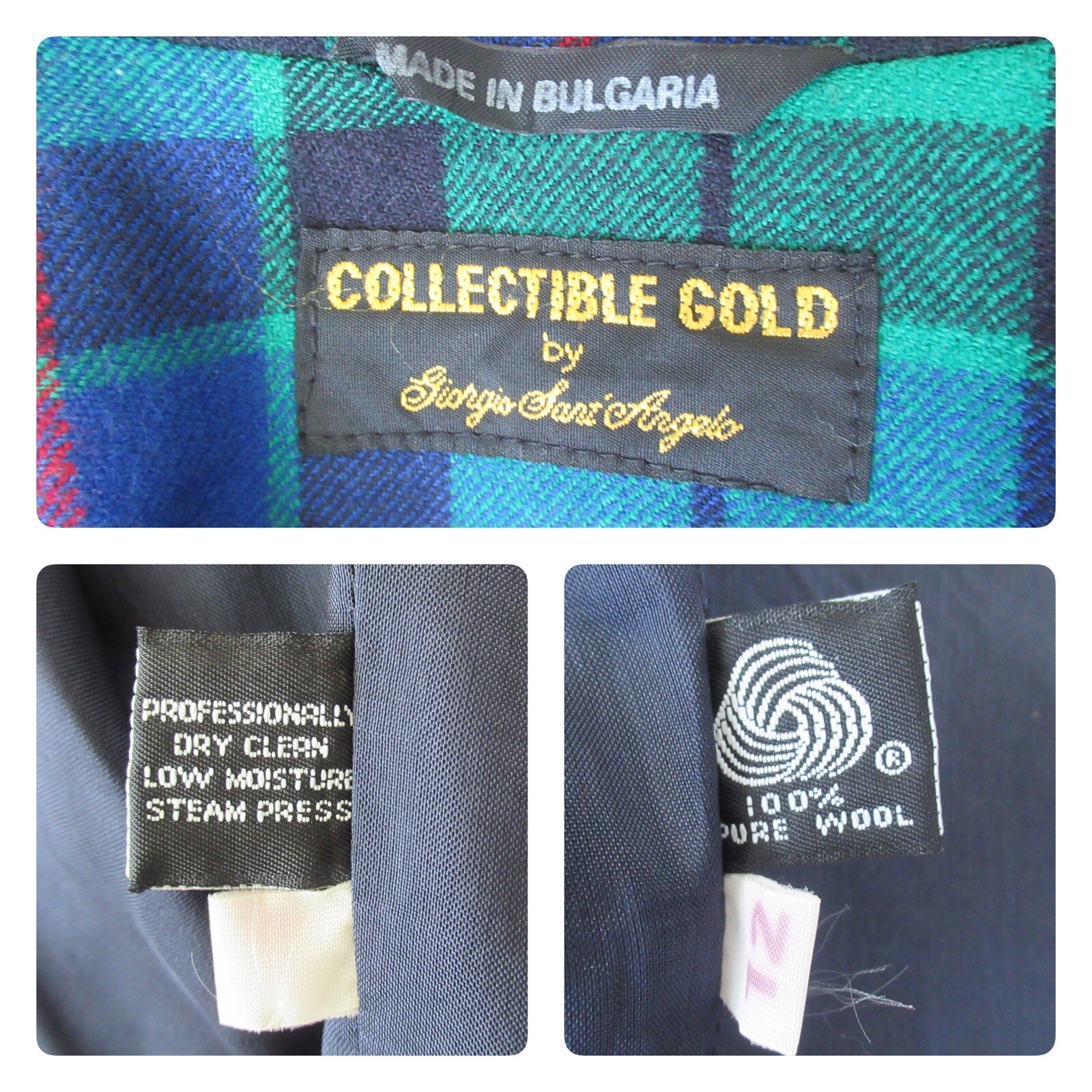 VTG Giorgio Sant’ Angelo Collectible Gold Plaid Wool Blazer Sz 10/12 M/L Multi