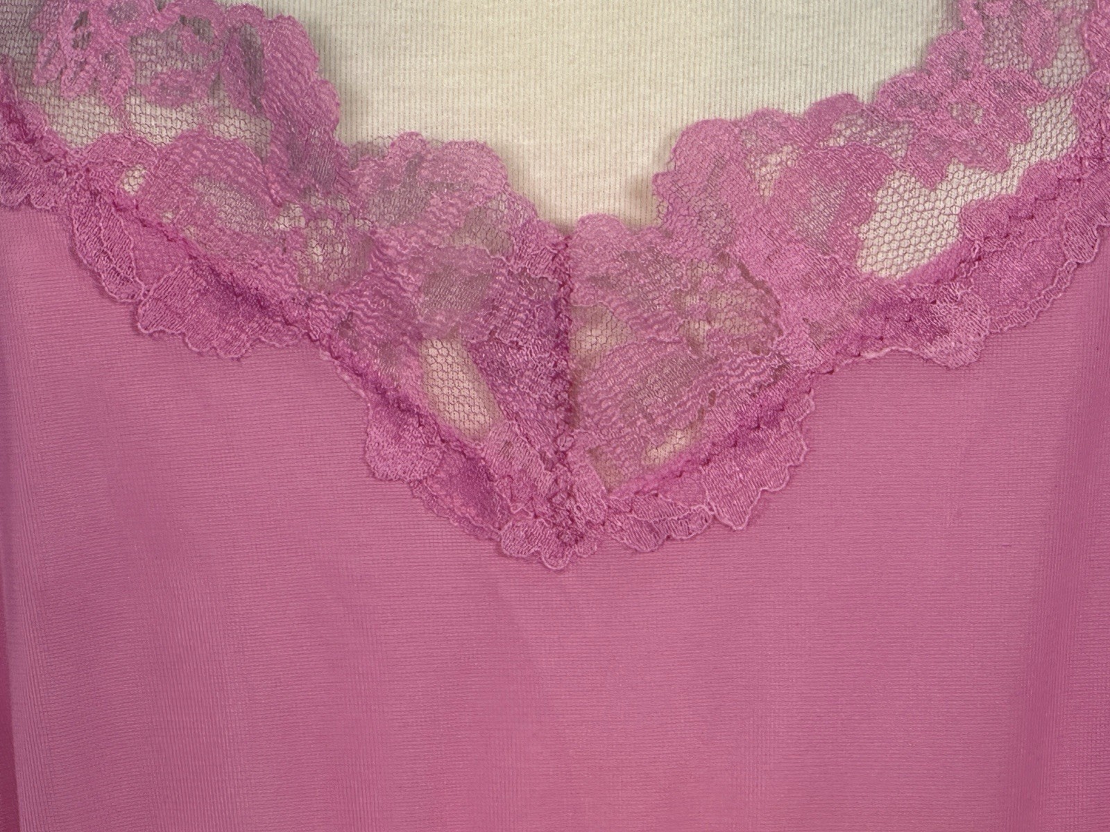 VTG NOS 60s HTF Volup Sexy Bright Pink Chiffon Lace Nightgown Ruffled Nylon L/XL