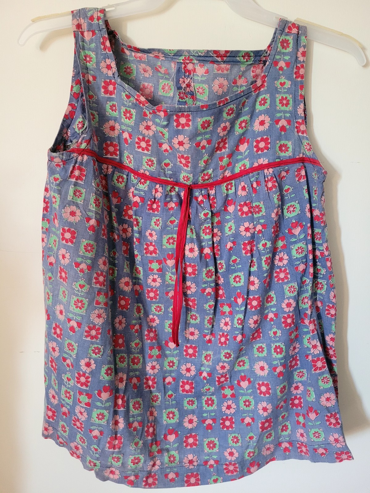 Vtg Maternity Hand Sewn Blue Floral Print Loose Tank Top S/M SZ 10? Unbranded