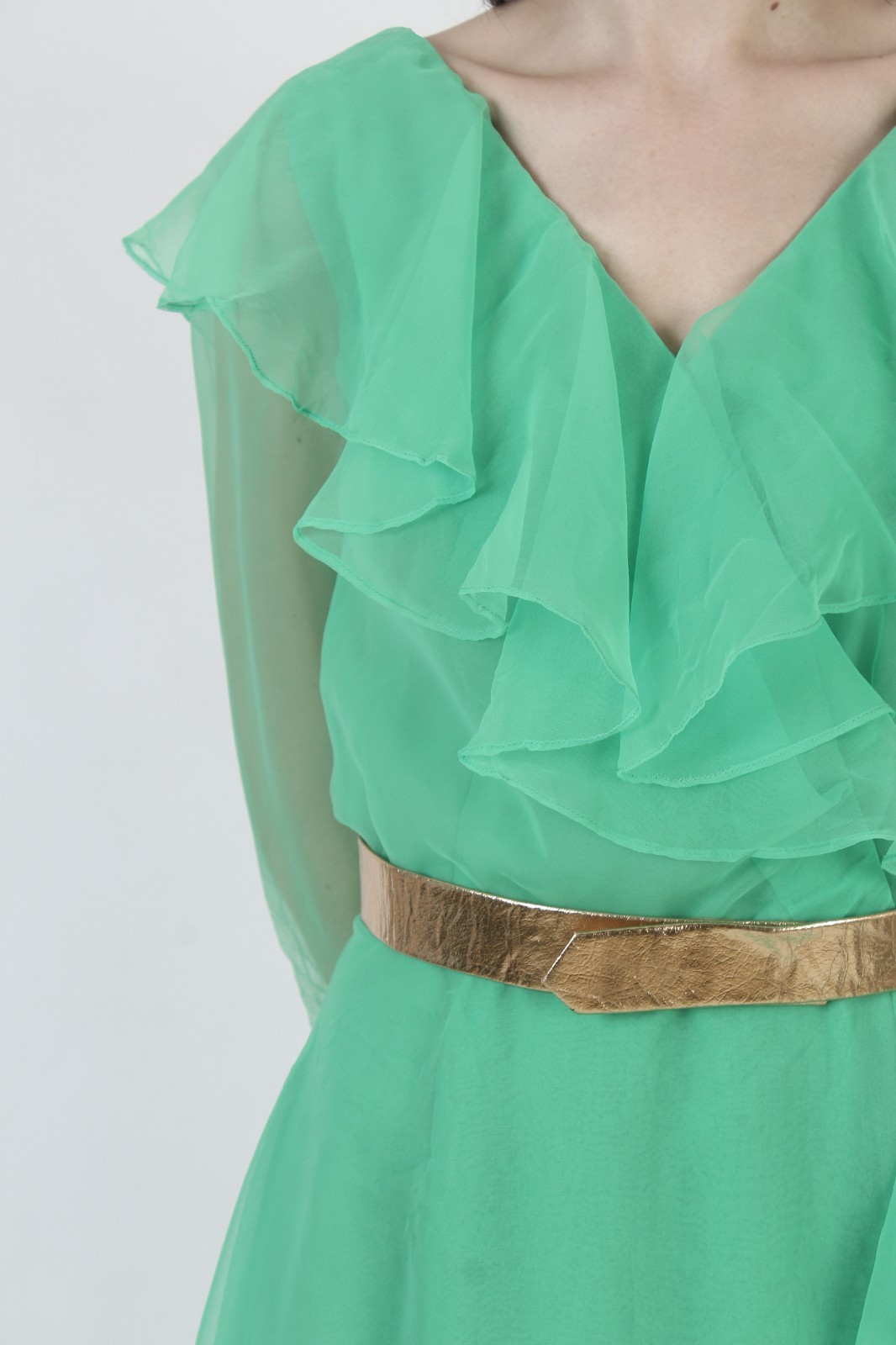 Vtg Green Chiffon Dress Cocktail Party Disco Sexy Grecian Goddess Lounge Maxi