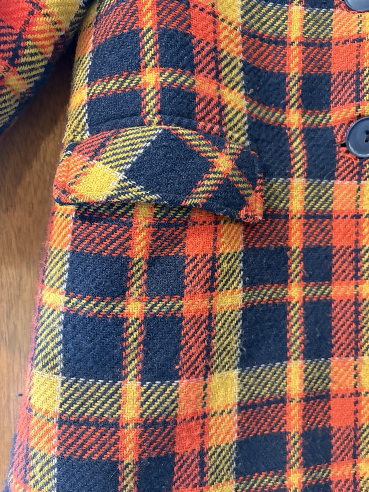 Vintage 60s 70s Plaid Wool Coat Red Yellow Navy Mod Girls XL Womens Small? READ