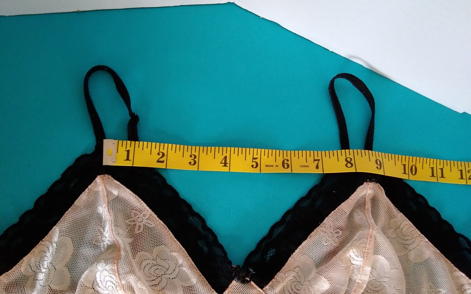 Beige Nude w/Black Lacey Short Babydoll Nightie Size S-M