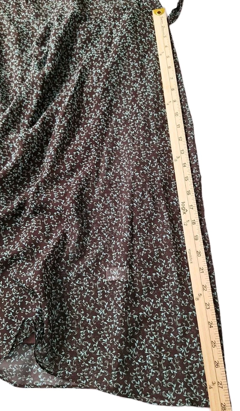 JBS LTD 90s Midi Dress Slip Belt Brown Sheer Blue Floral SS Sz 18 Fairy Grunge