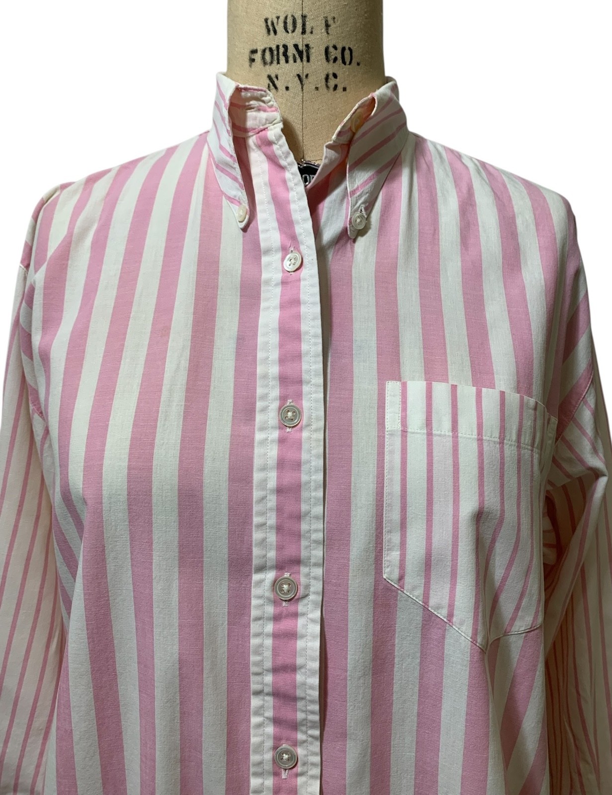 BANANA REPUBLIC Vintage 80s/90s Women’s LS Pink Cotton Stripe Blouse Shirt Sz S
