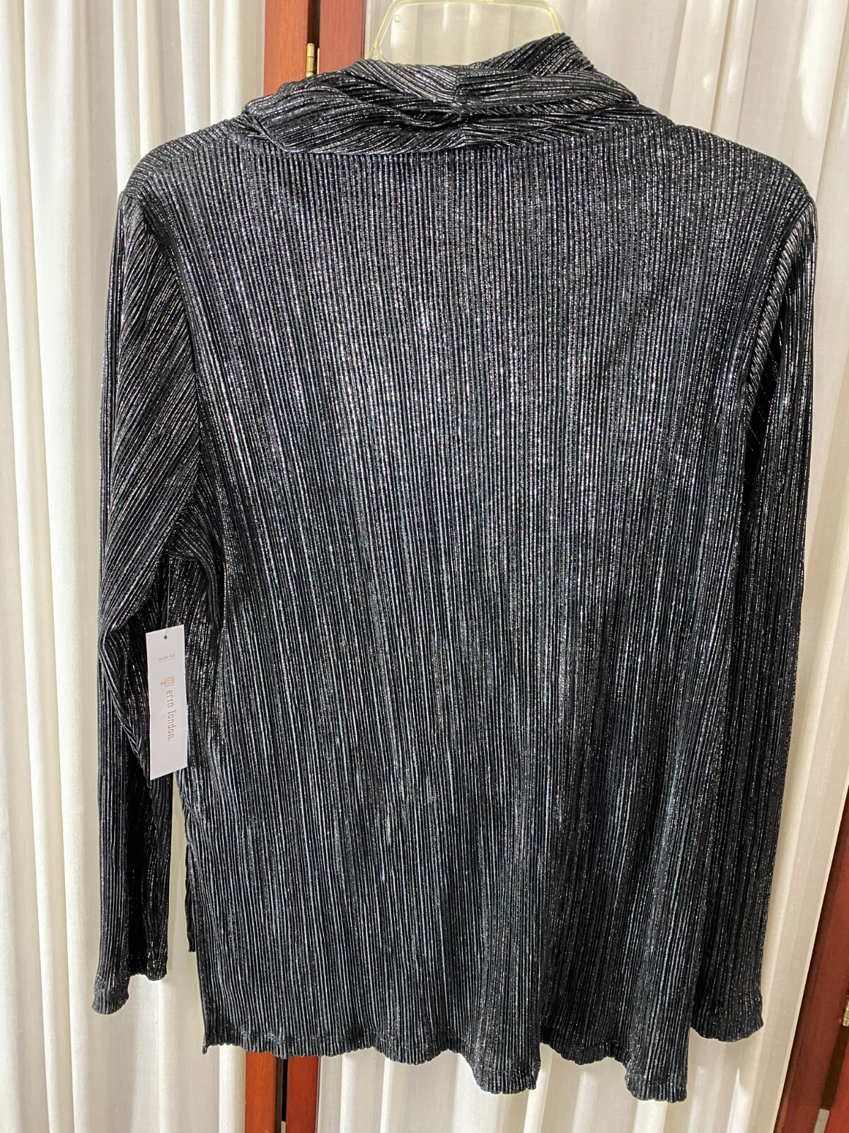 1990 Party Blouse/Cowl Collar-M-Black/Silver Metallc-Erin London-MWT-GLITZY-SALE