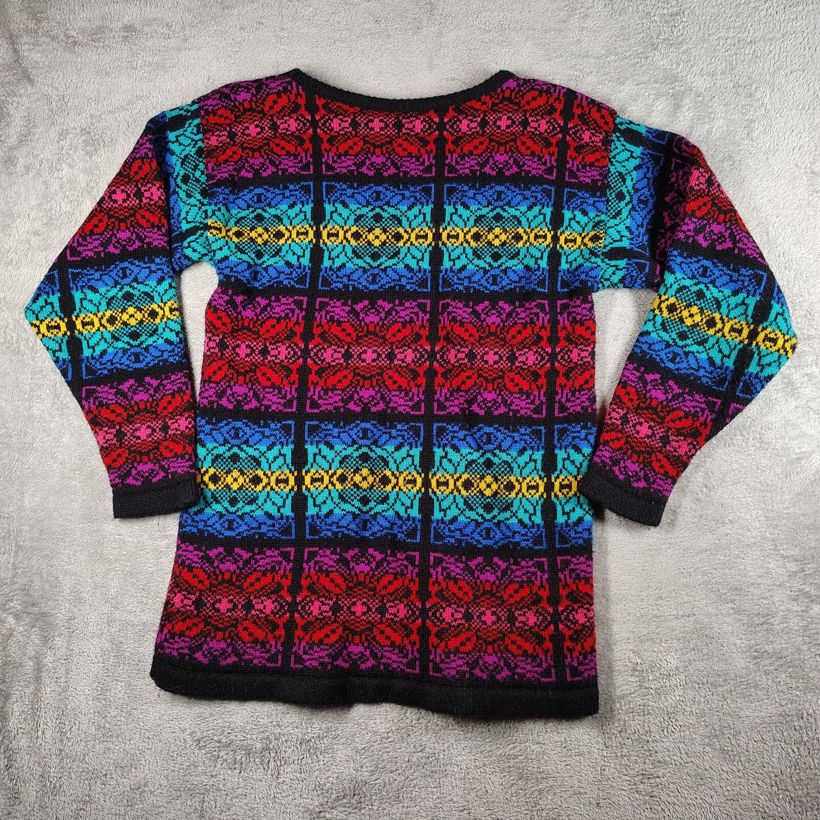 Vtg 80s Sweater Womens Colorful Stripe Retro Grannycore Knit Unbranded
