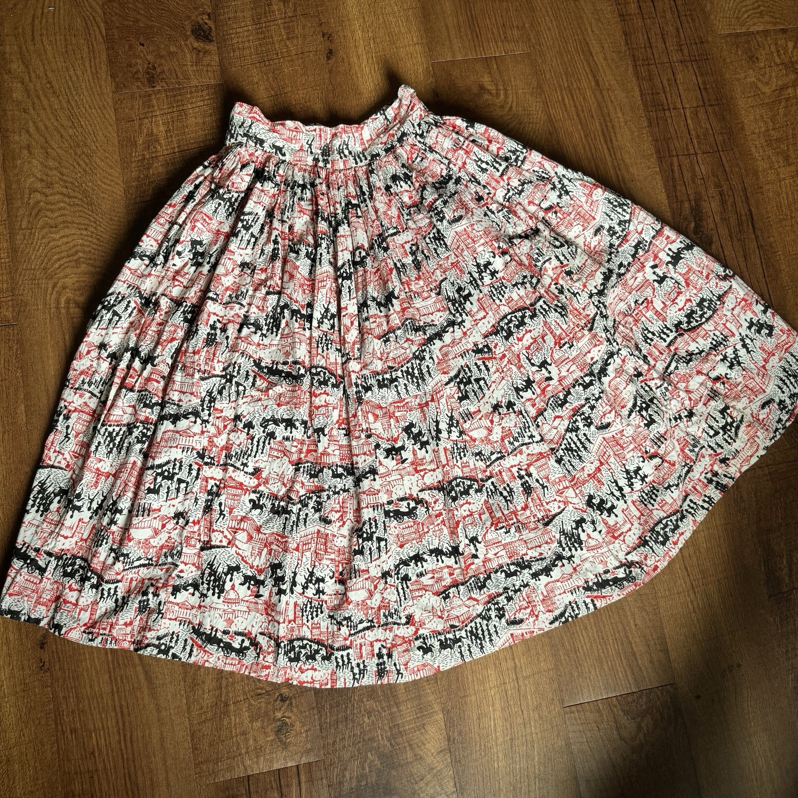 Vintage 1950s London UK Novelty Print Skirt Big Ben St Pauls