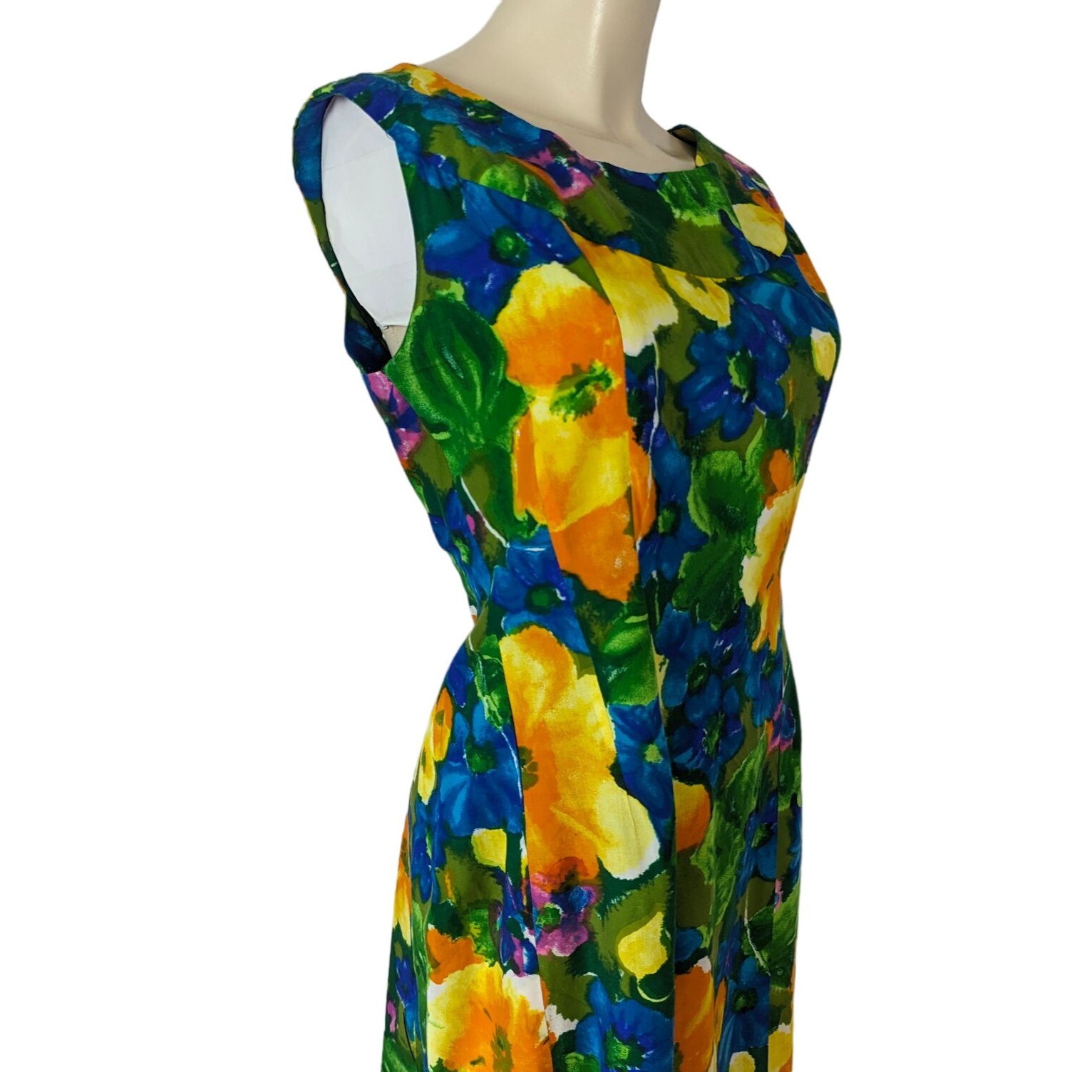 THE HOUSE of MUUMUUS sleeveless A-line Hawaiian colorful Floral Vintage dress L