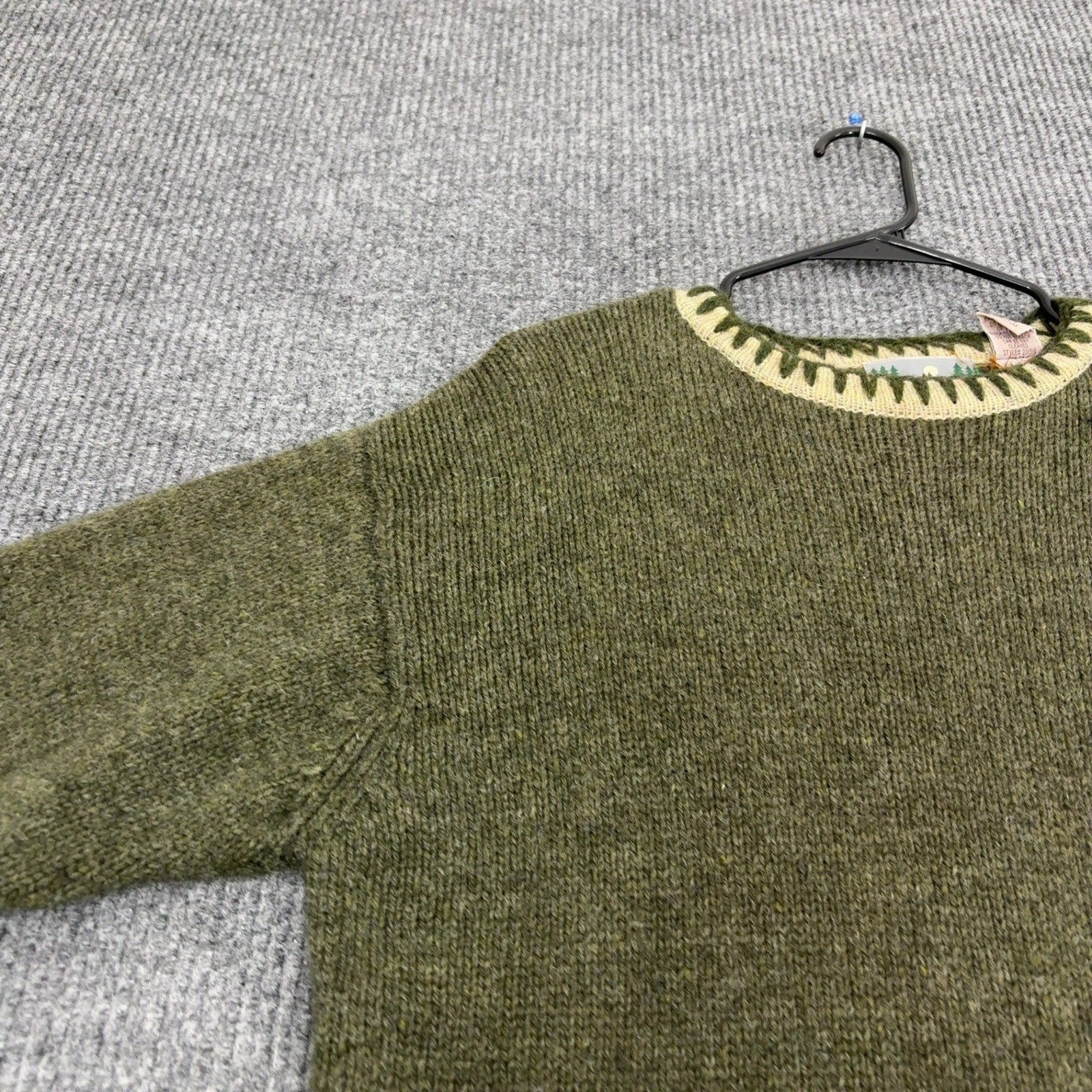 Vintage EMS Sweater Womens S Green Wool Blanket Stitch Crewneck Gorpcore Outdoor