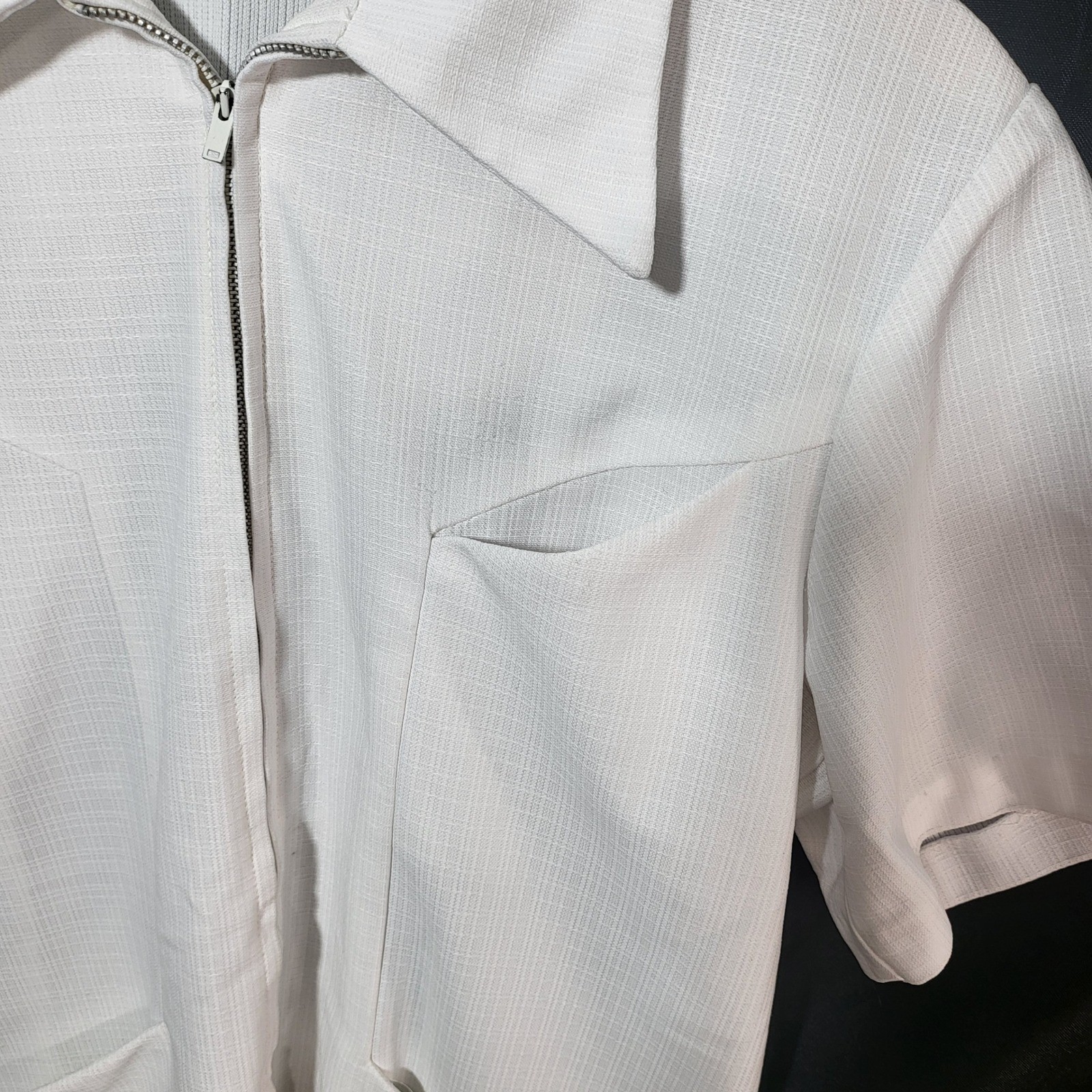 VTG White Zip Up Short Sleeve Med or Dentist Smock Collared 70s Mod Retro USA