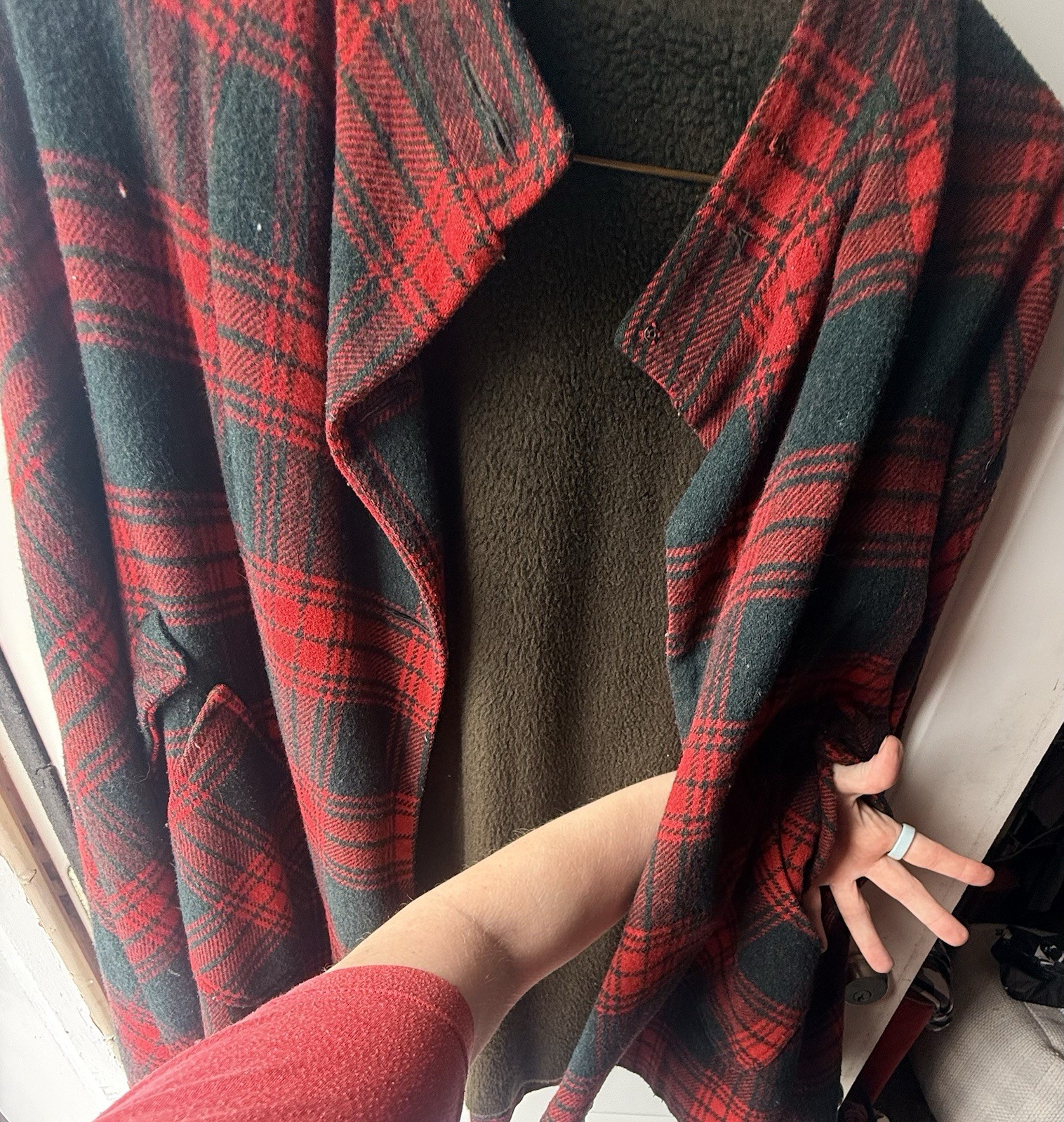 Vintage Wool Plaid Cape Red Black Tartan Capelet Cloak Restoration Project OS