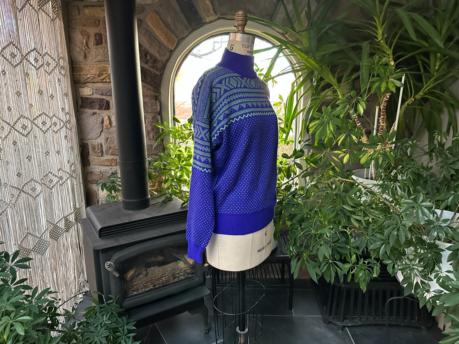 Vintage 1990s Blue and Green Geometric Design Sweater Summit Country