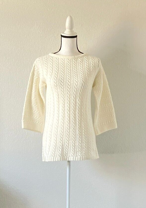 1960s Cable Knit Pullover Sweater, Vintage Ivory Tunic Length Sweaterv,Mod Style