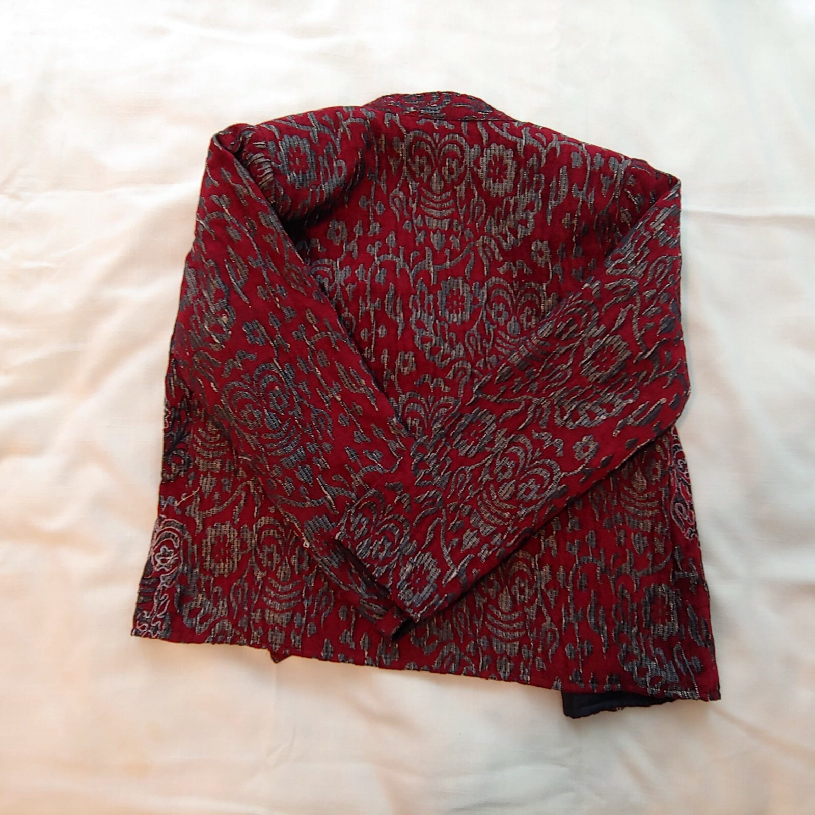 Vintage Womens M Alex Kim suit jacket maroon gray floral