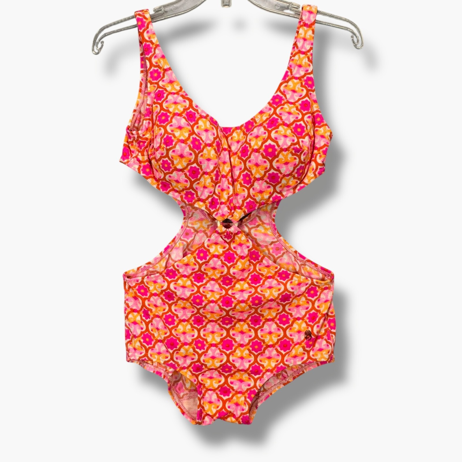 VTG 60s 1 Piece Swimsuit Floral Size 2 Cutout O Ring NWOT Pink Pointy Bullet Bra