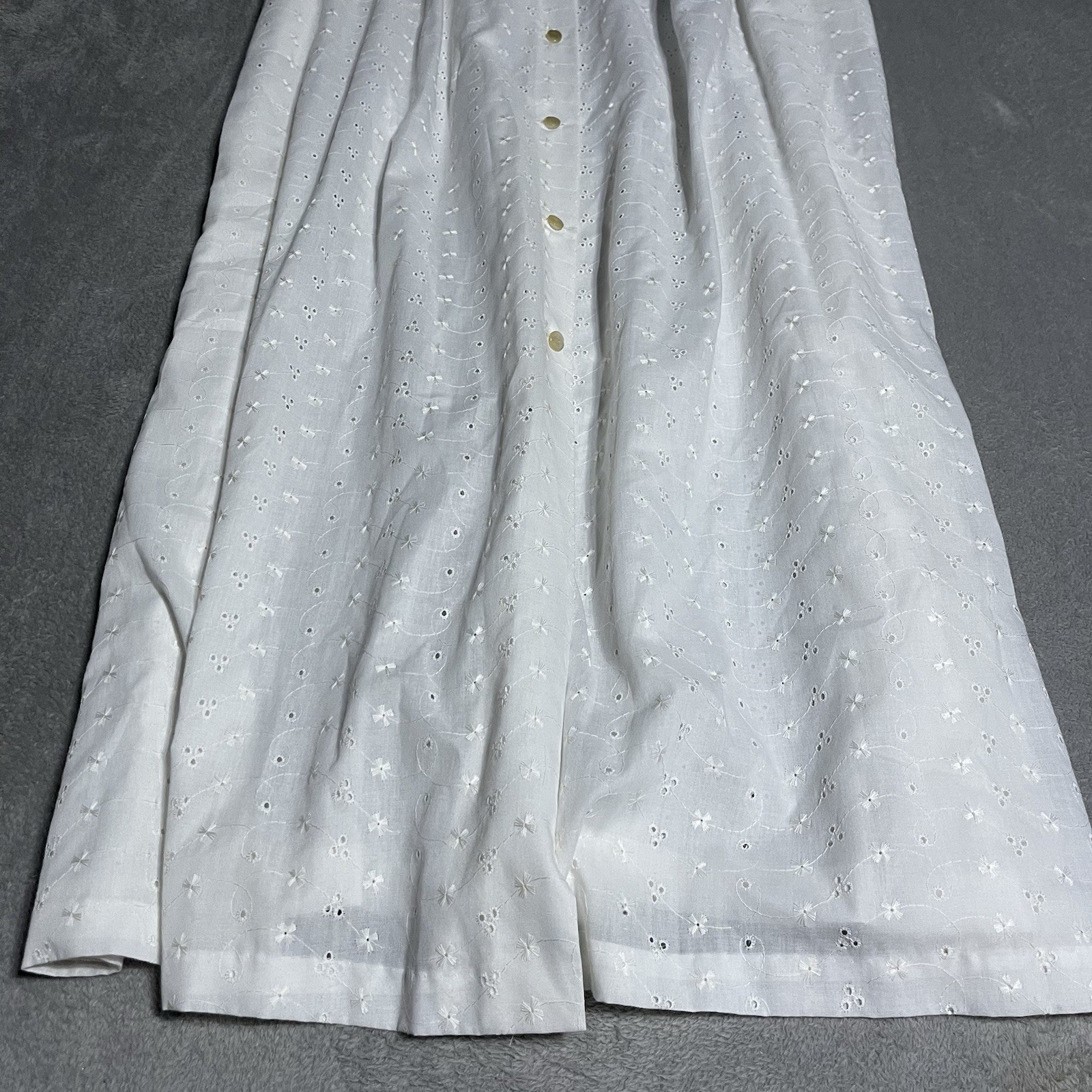 Vintage Ariel Dress Womens Medium Ivory Eyelet Button Front Ruffle Prairie