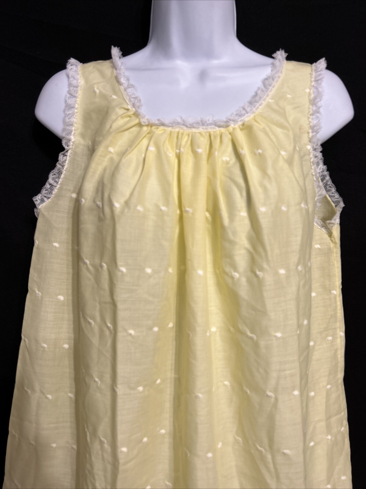 Vintage Nightgown Leonora M Yellow Lace Trim Sleeveless Embroidered Union Made