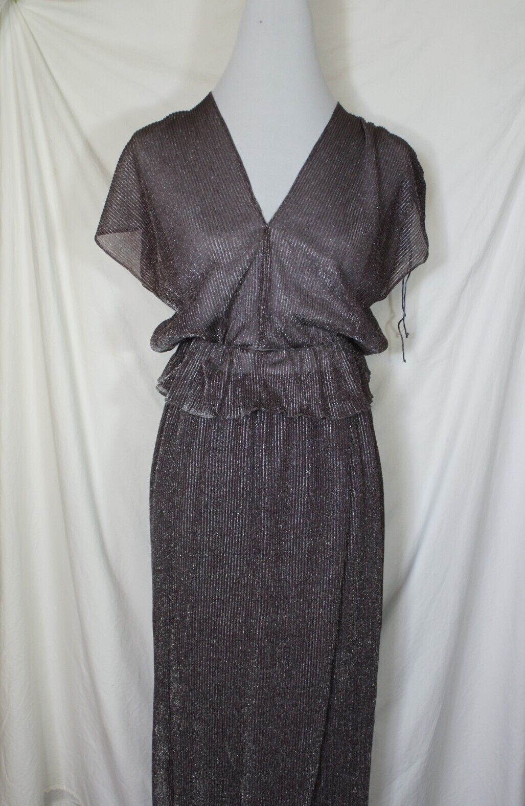 Vintage Carol Anderson Top Skirt Set Purple Gray Silver Metallic Size 7/8 Peplum