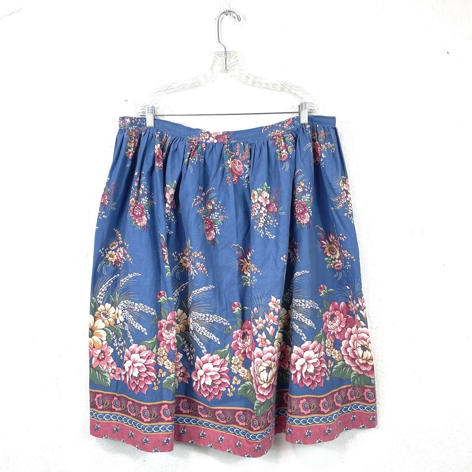 1980s Aunt Abigail’s Attic Country Floral Full Knee Skirt Plus Size Vintage