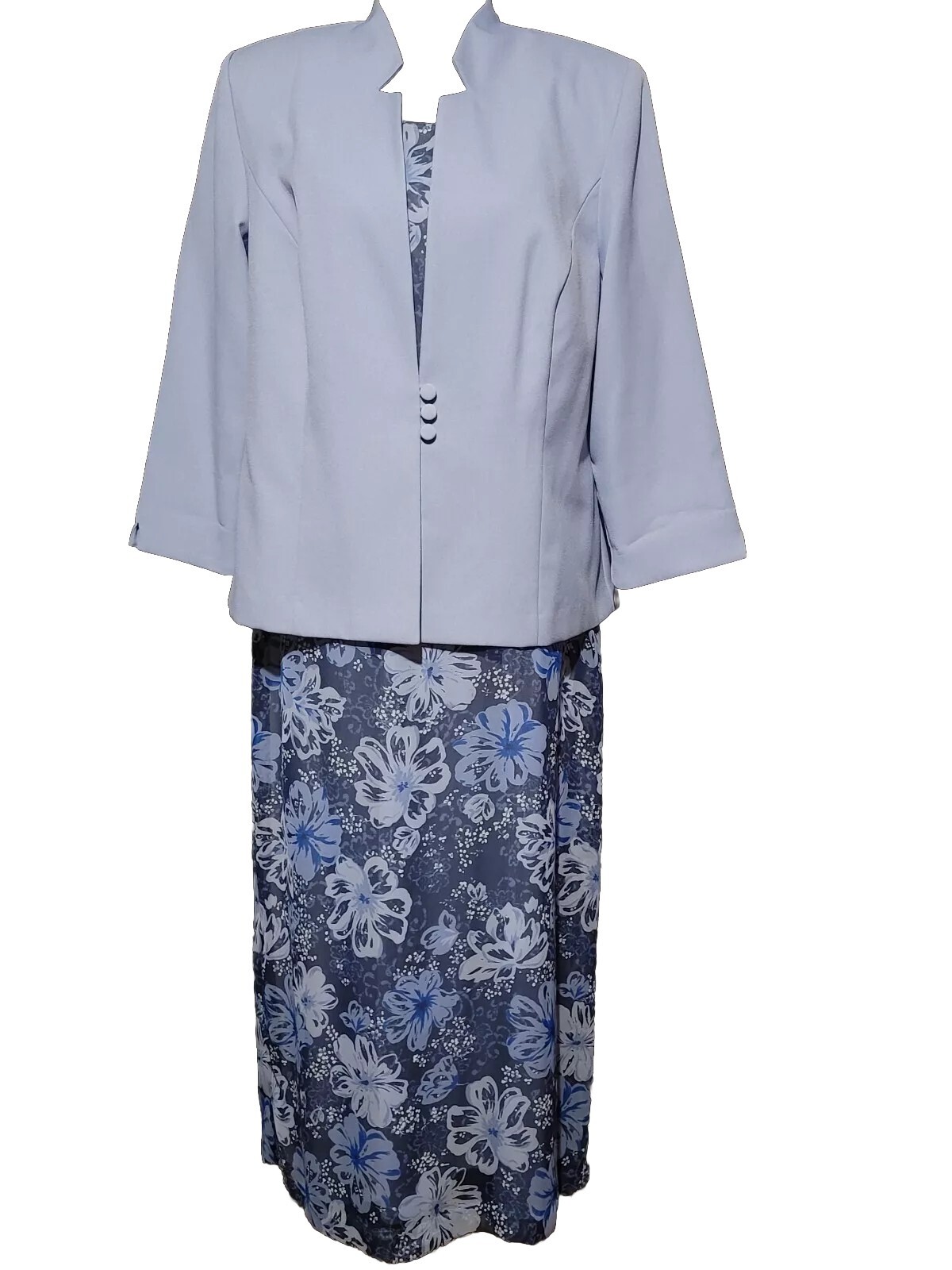 VTG 1980’s MISS DORBY SLEEVELESS LONG FLORAL DRESS w BLUE DRESSY JACKET SIZE 16