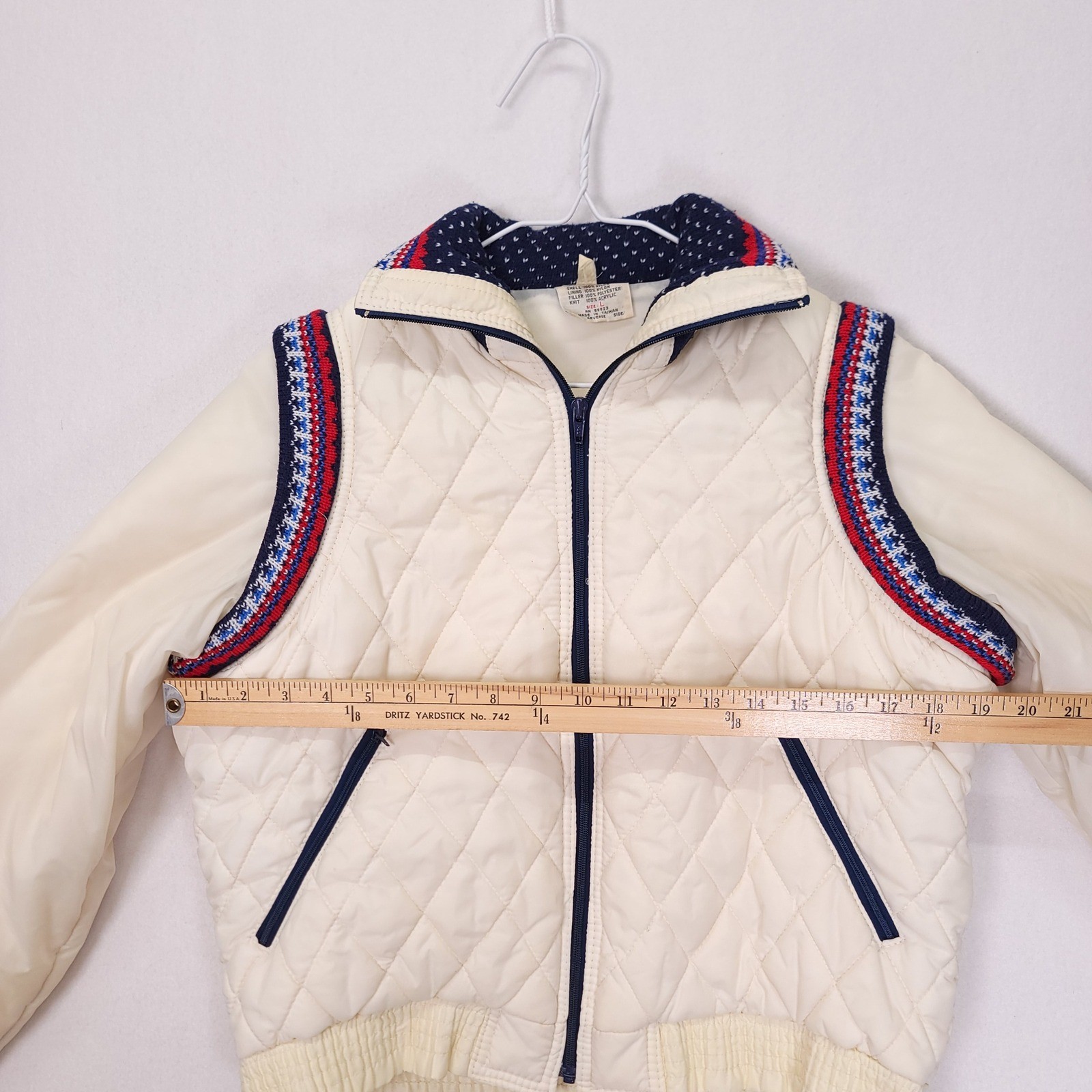 Vintage Convertible Ski Jacket Vest Cream Quilted Fair Isle Teen Large