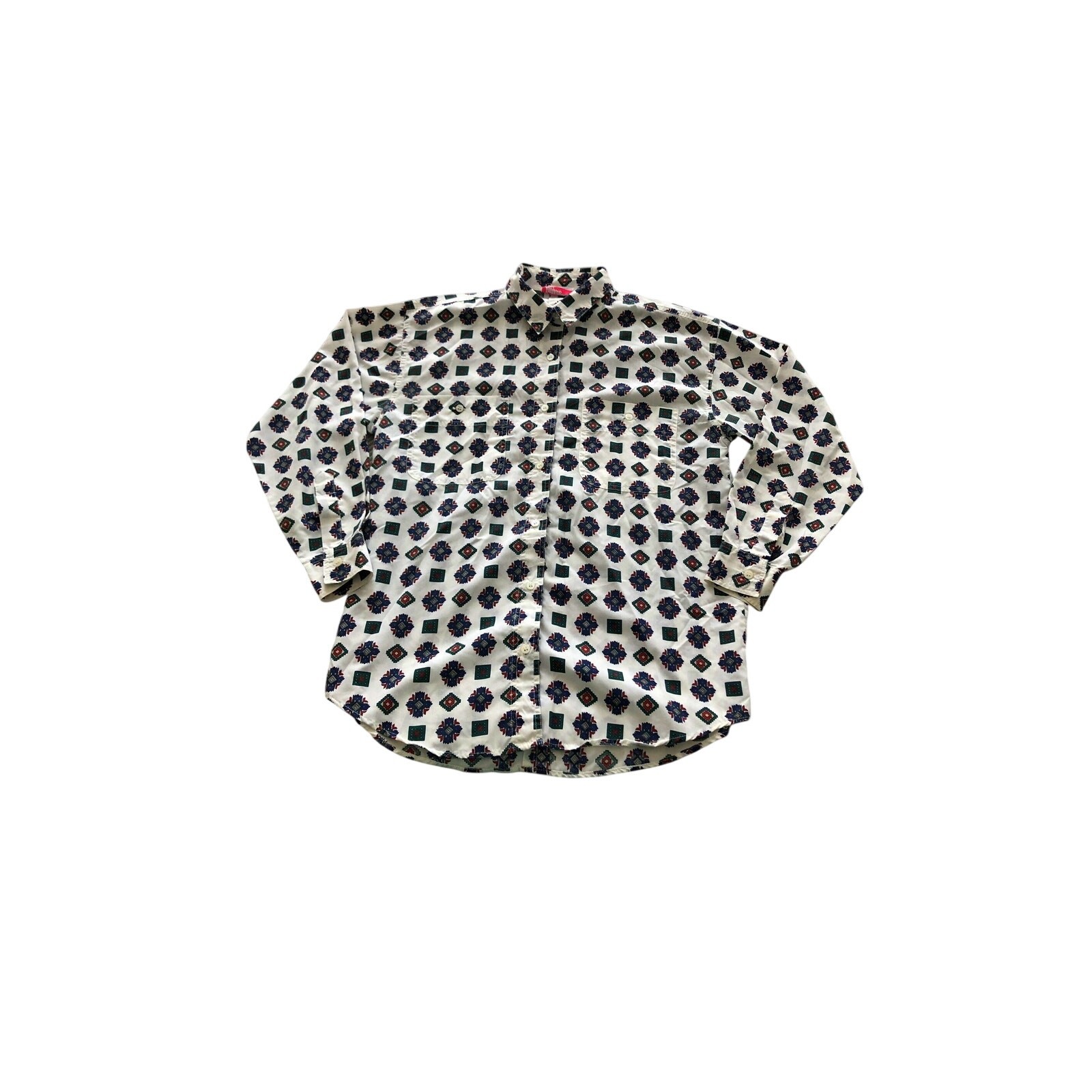 Southwestern Print Shirt Button Down Poly-Cotton Blend Pennylane Med Vintage