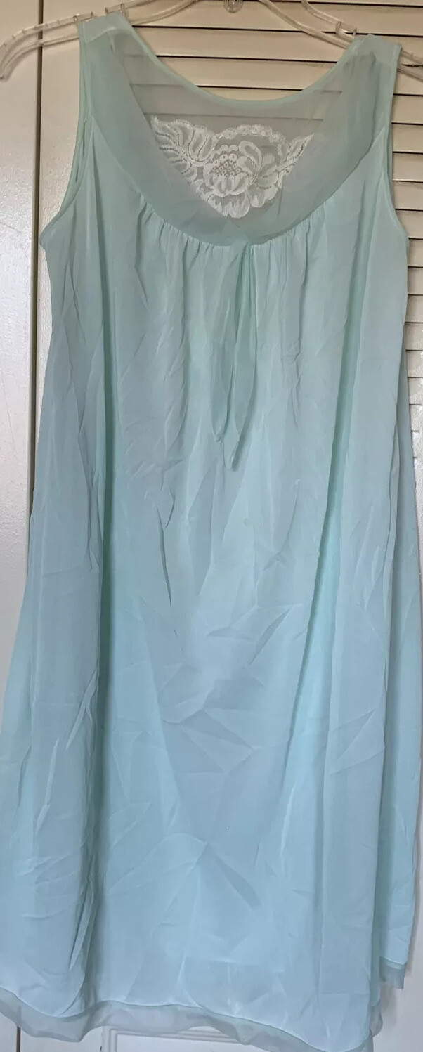 Vtg Radcliffe 2 Piece Nightgown Peignoir Set Large Wedding Green Nylon/Lace
