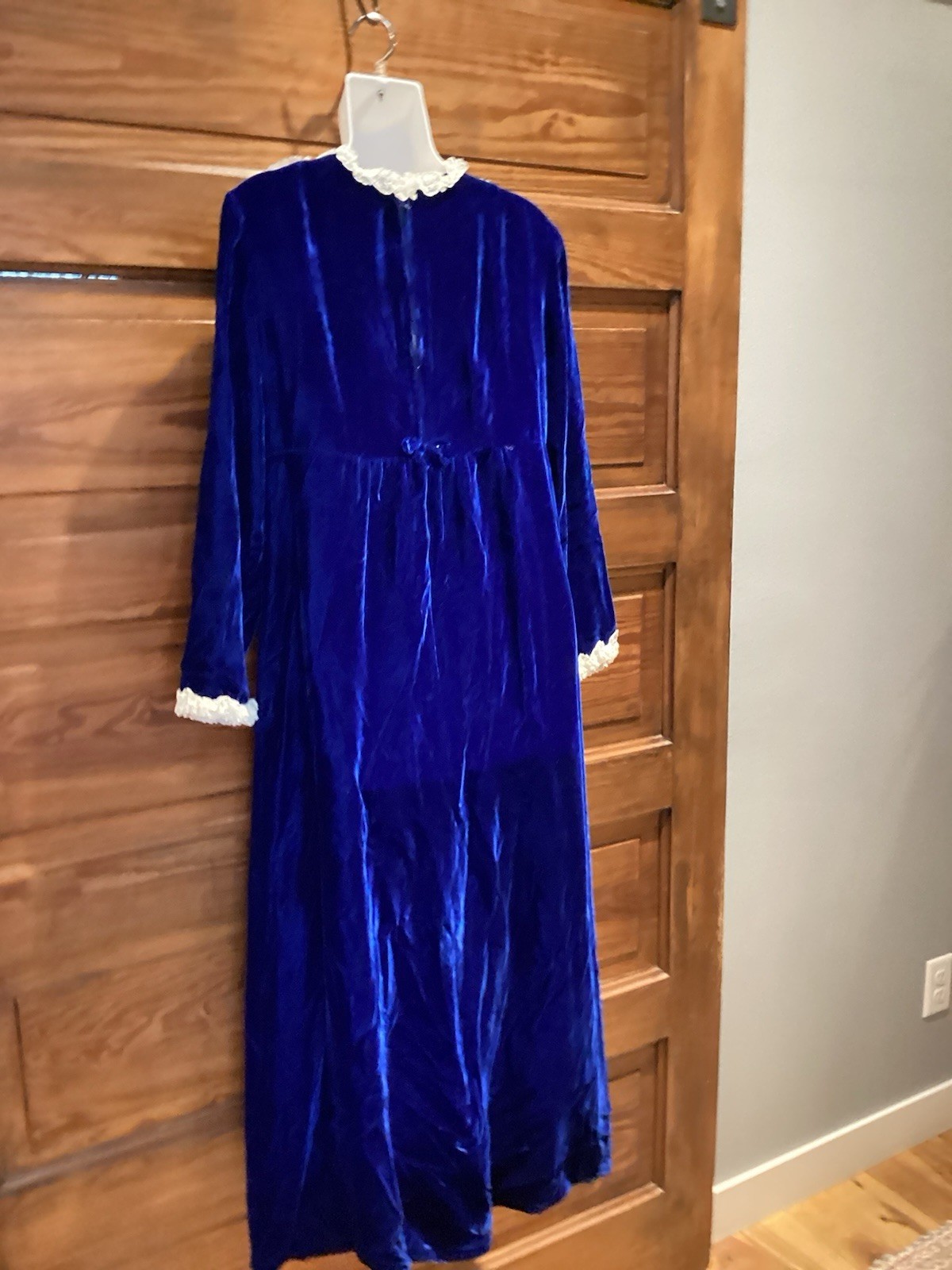 VGT Lorrie Deb Blue Velvet Lacy Long Sleeve Prairie Revival Dress Hippie Med