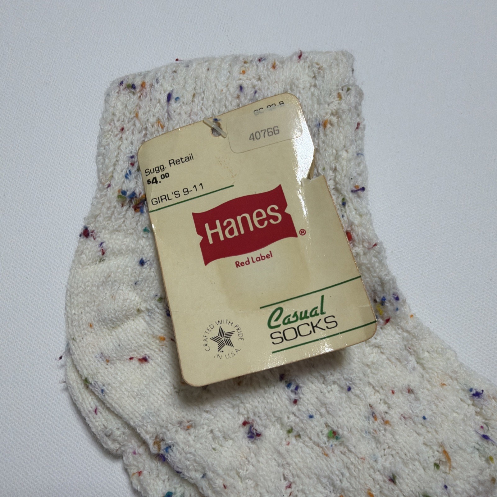 VTG Hanes Socks 9-11 Acrylic Nylon Crew NOS 80’s Confetti Colorful USA 90’s.