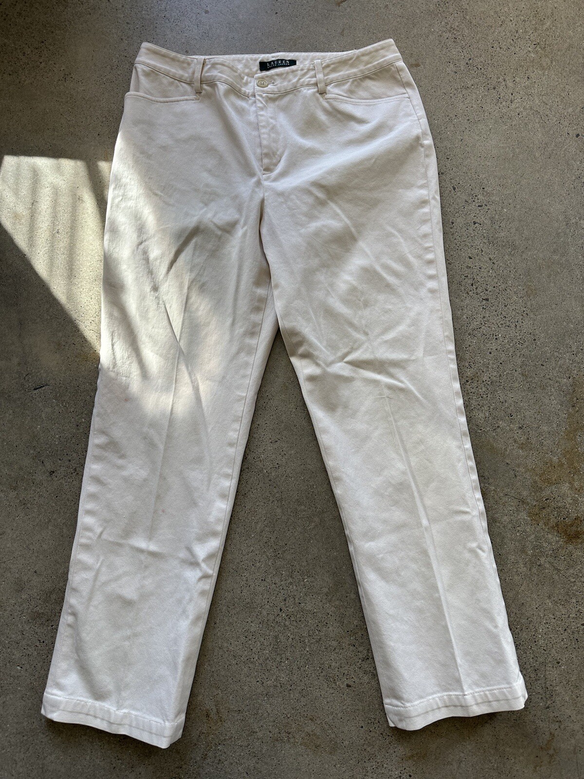 Vintage Polo Ralph Lauren White Cotton & Elastane Pleated Back Pants Sz 10