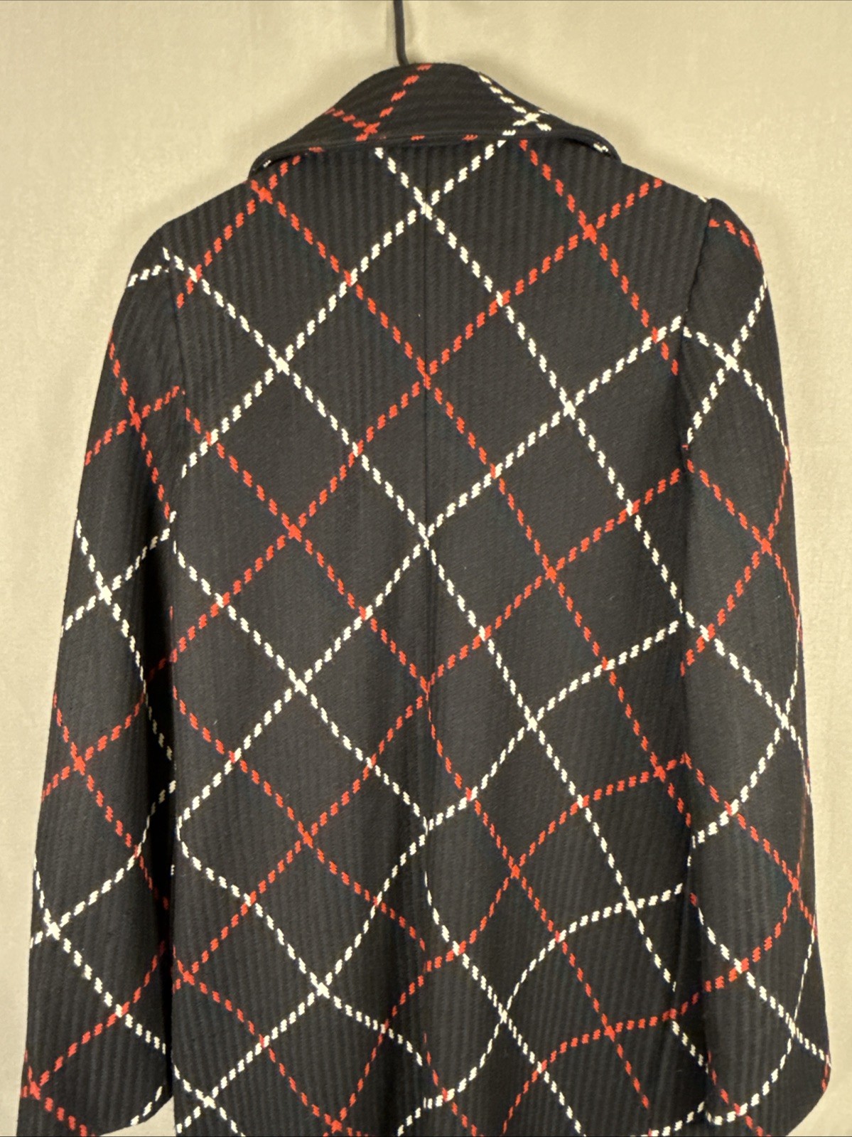Vintage Lord & Taylor Identity Black Red White Diamond Wool Blend Coat Luxury 6