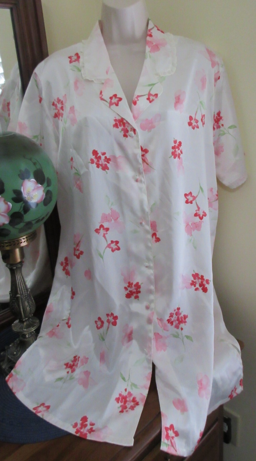 vintage MORGAN TAYLOR PINK FLORAL poly satin sleep shirt nightgown sz L