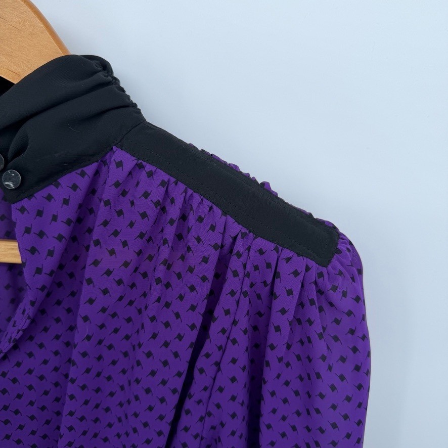 Alexis Fashions VTG Midi Dress Purple Polka Dot Retro Mod Secretary Size MD**