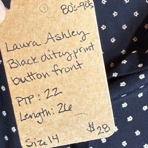 Laura Ashley Vintage Black Ditsy Floral Button Front Blouse Made in GB Size 14
