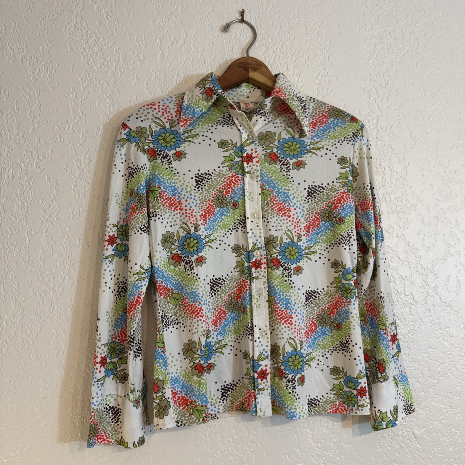 Robert Firenze Butterfly Collar Blouse Small – Floral Geometric Print Nylon NWOT